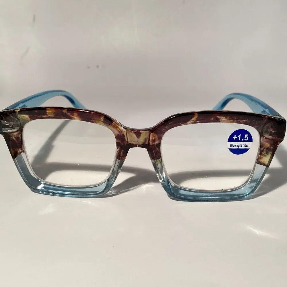 1557 Claudia Square Concave 1.5 NEW Blue Reading Glasses Blue Light Filter